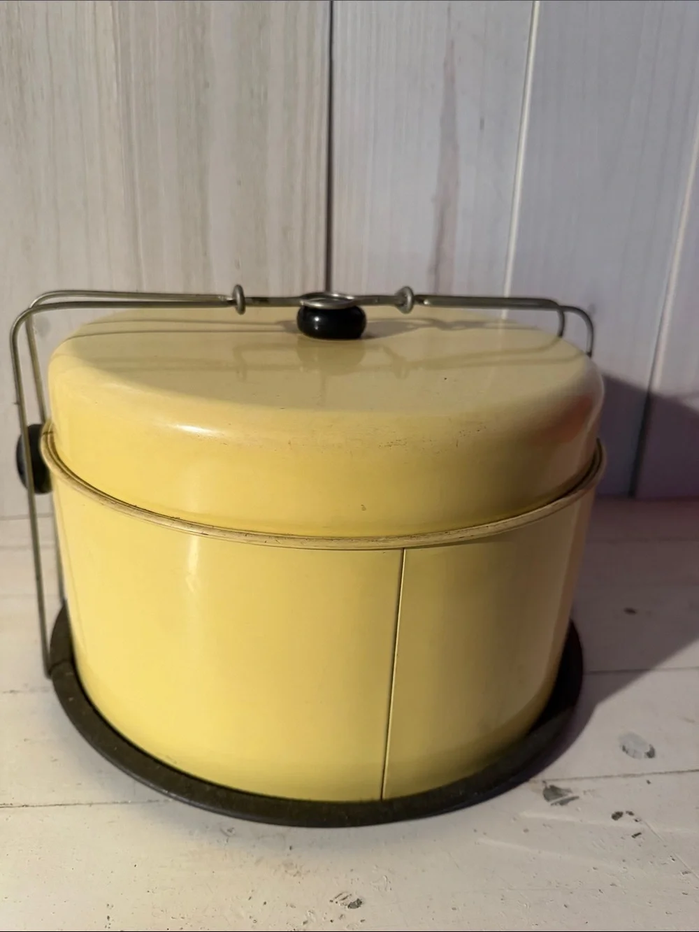Vintage Metal Cake Carrier with Chef and Dog Illustration